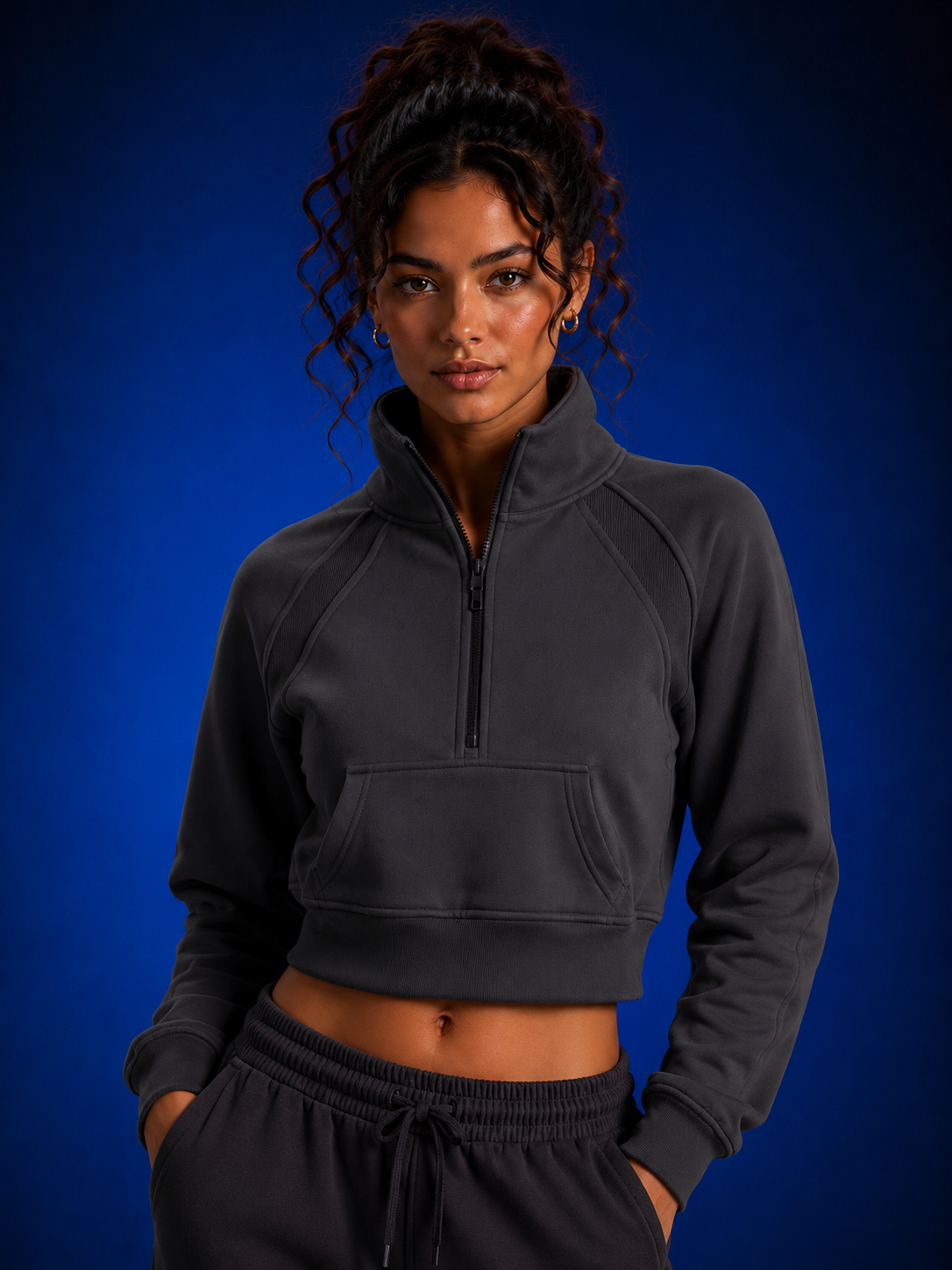 Sweat-shirt court à demi-zip