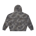 Sweat à capuche fermeture éclair intégrale, style léopard vintage délavé