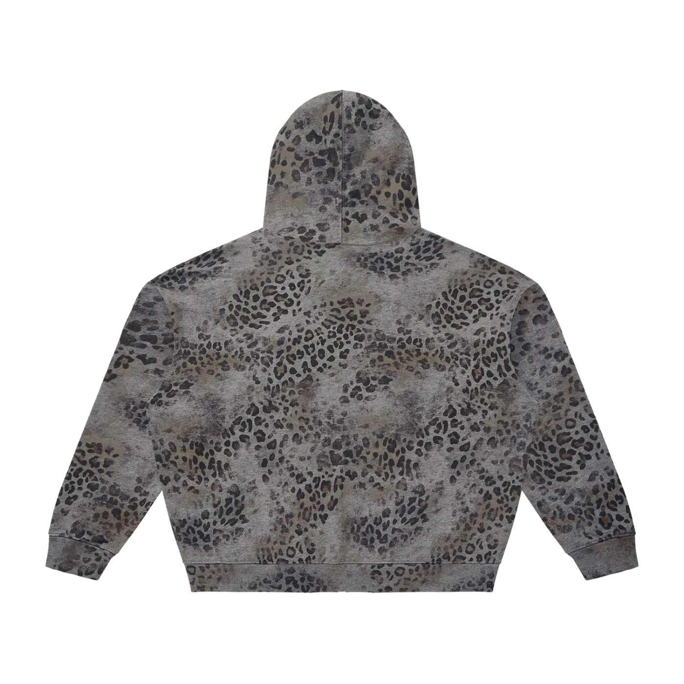 Sweat à capuche fermeture éclair intégrale, style léopard vintage délavé