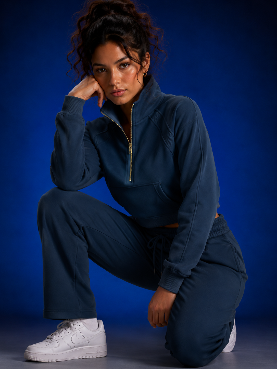 Sweat-shirt court à demi-zip