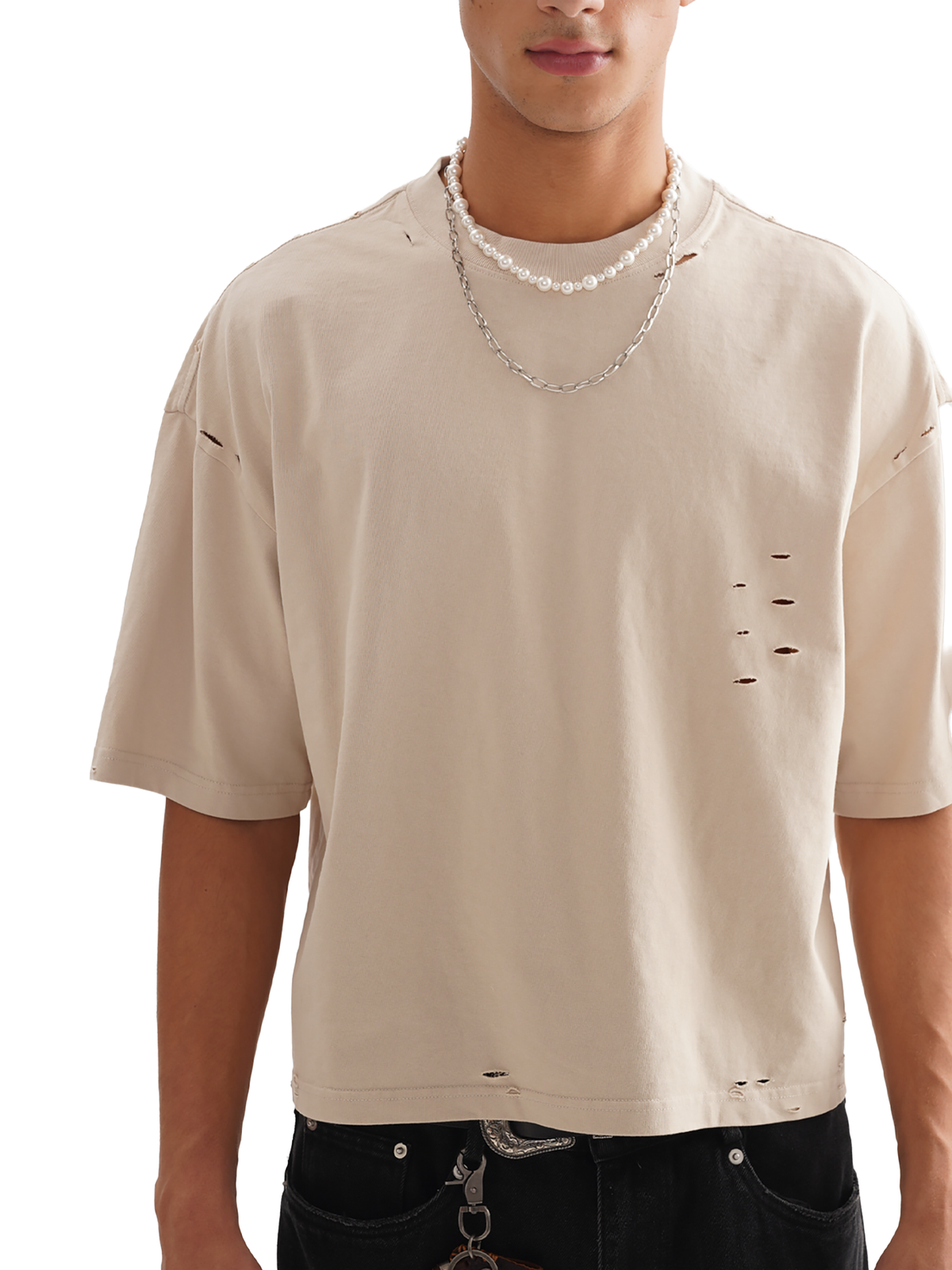 T-shirt boxy classique à bords effilochés