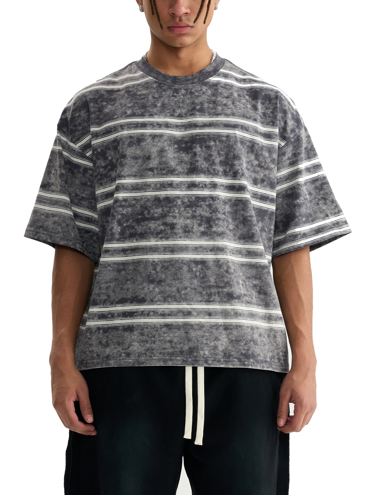 T-shirt rayé coupe boxy effet délavé