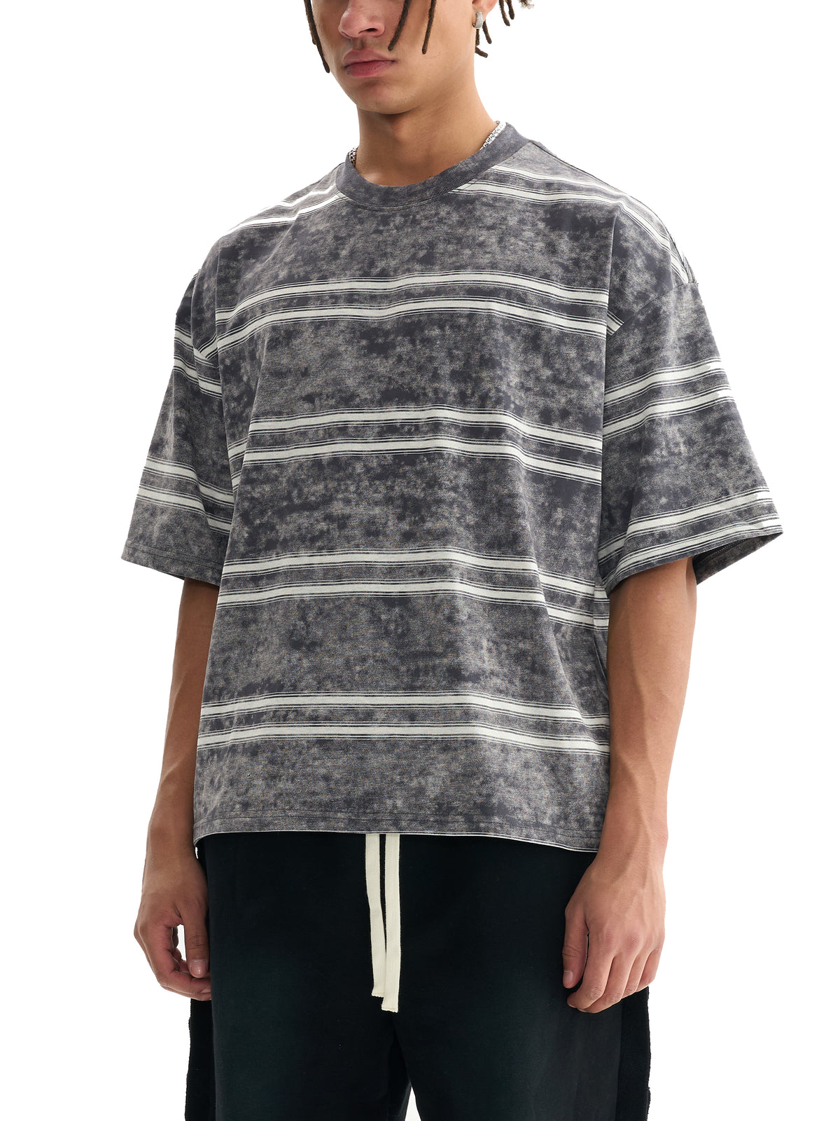 T-shirt rayé coupe boxy effet délavé