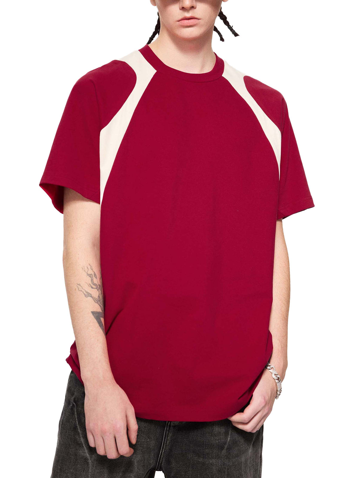 T-shirt en coton à empiècements contrastés