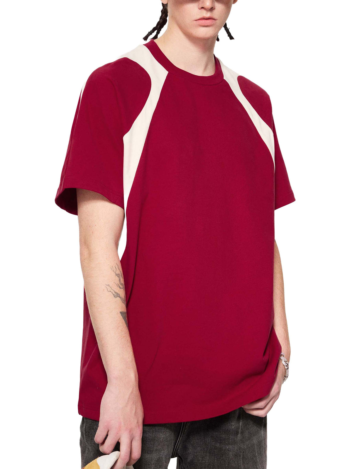 T-shirt en coton à empiècements contrastés