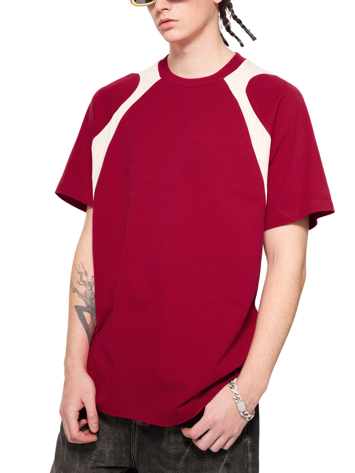 T-shirt en coton à empiècements contrastés
