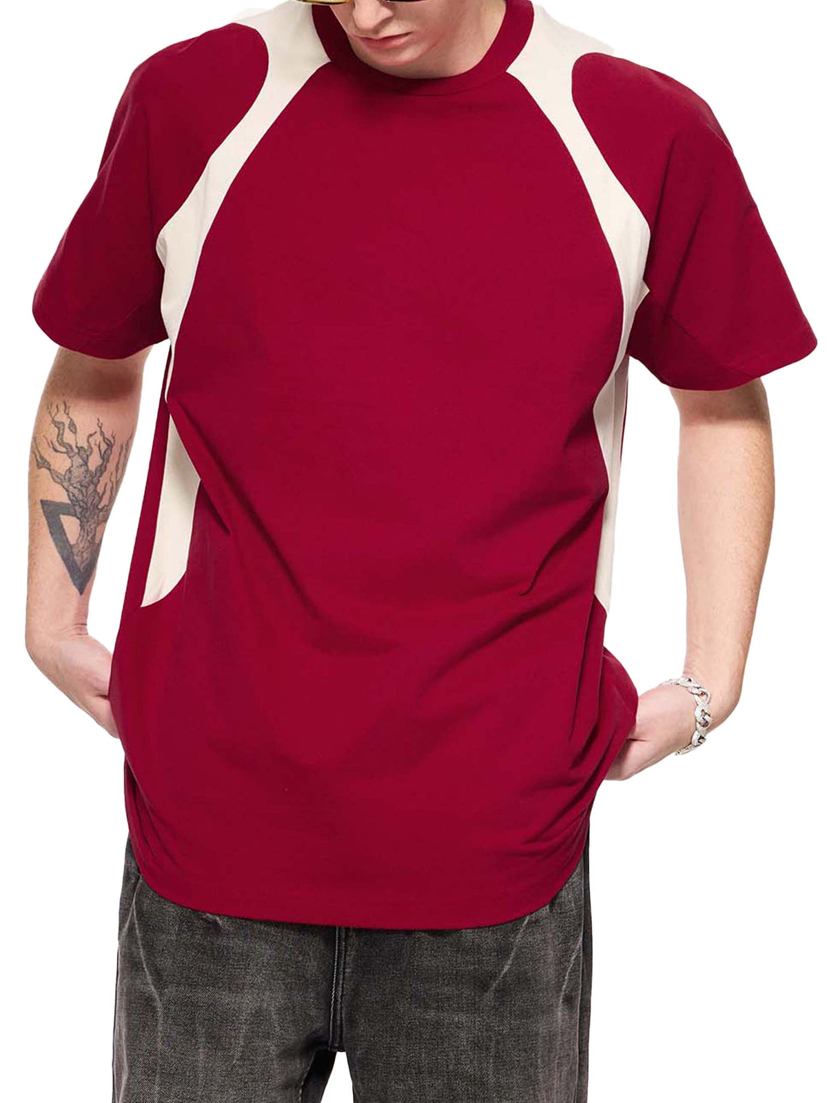 T-shirt en coton à empiècements contrastés