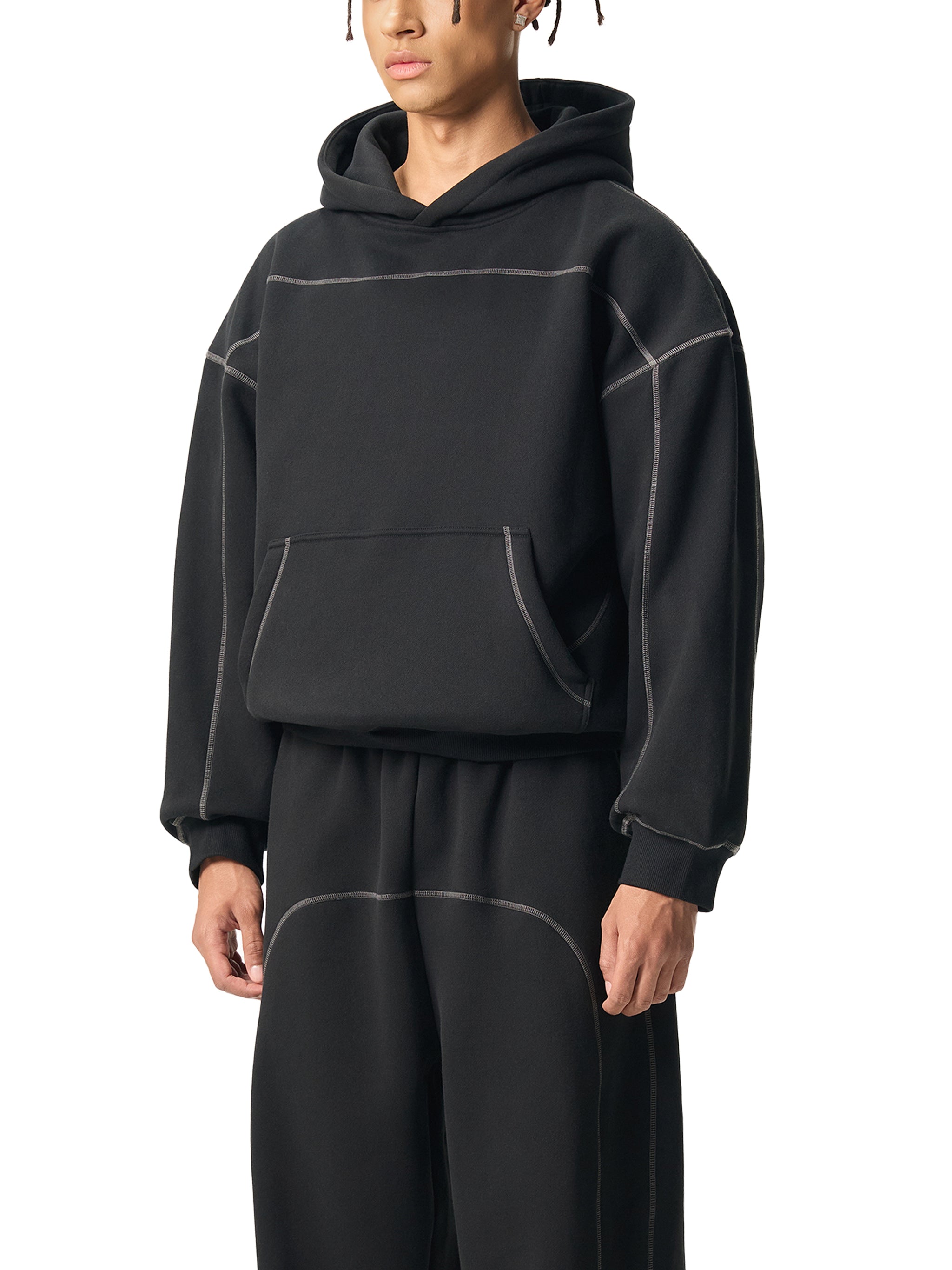 Sweat à capuche polaire à coutures contrastées