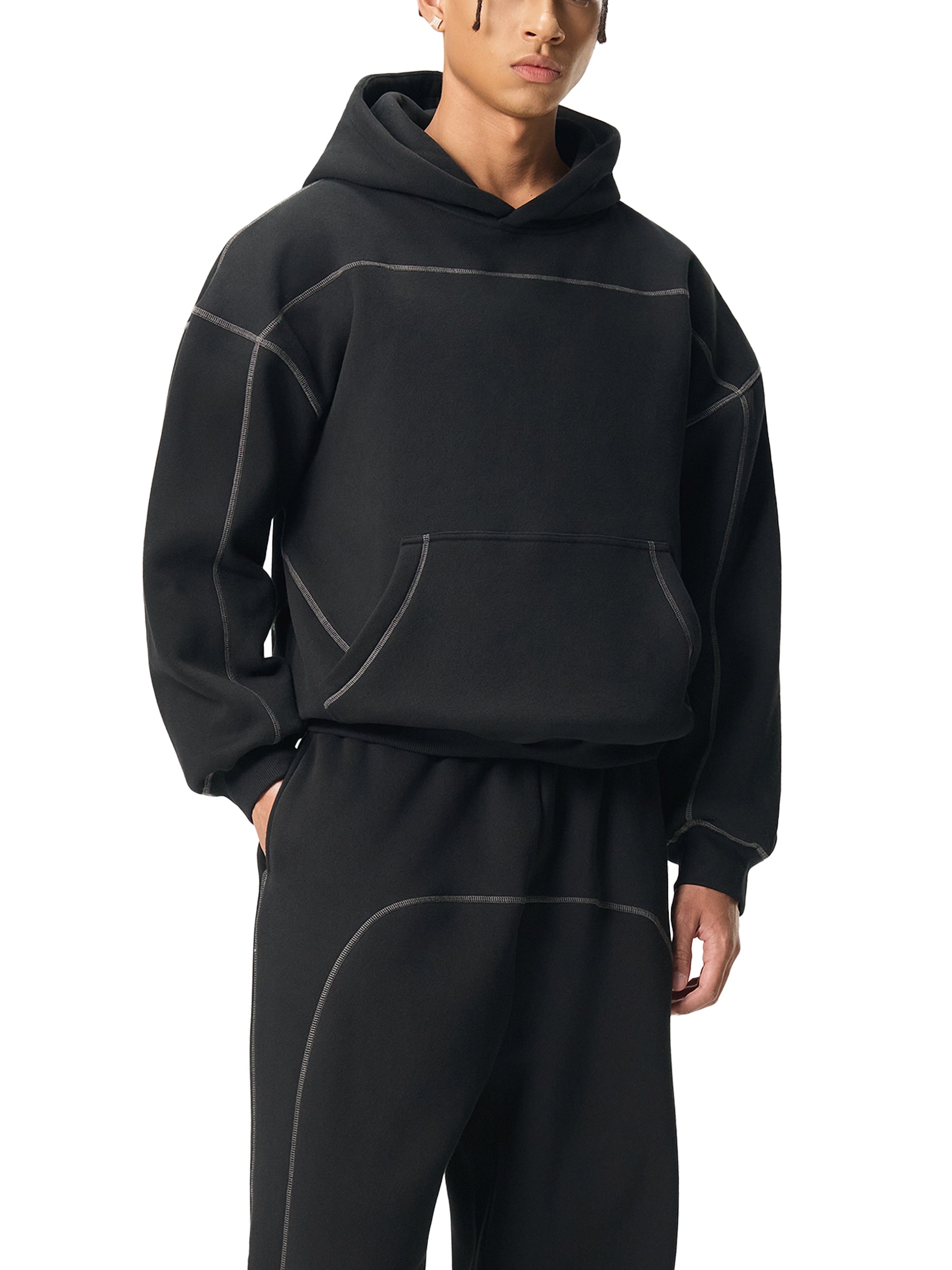 Sweat à capuche polaire à coutures contrastées