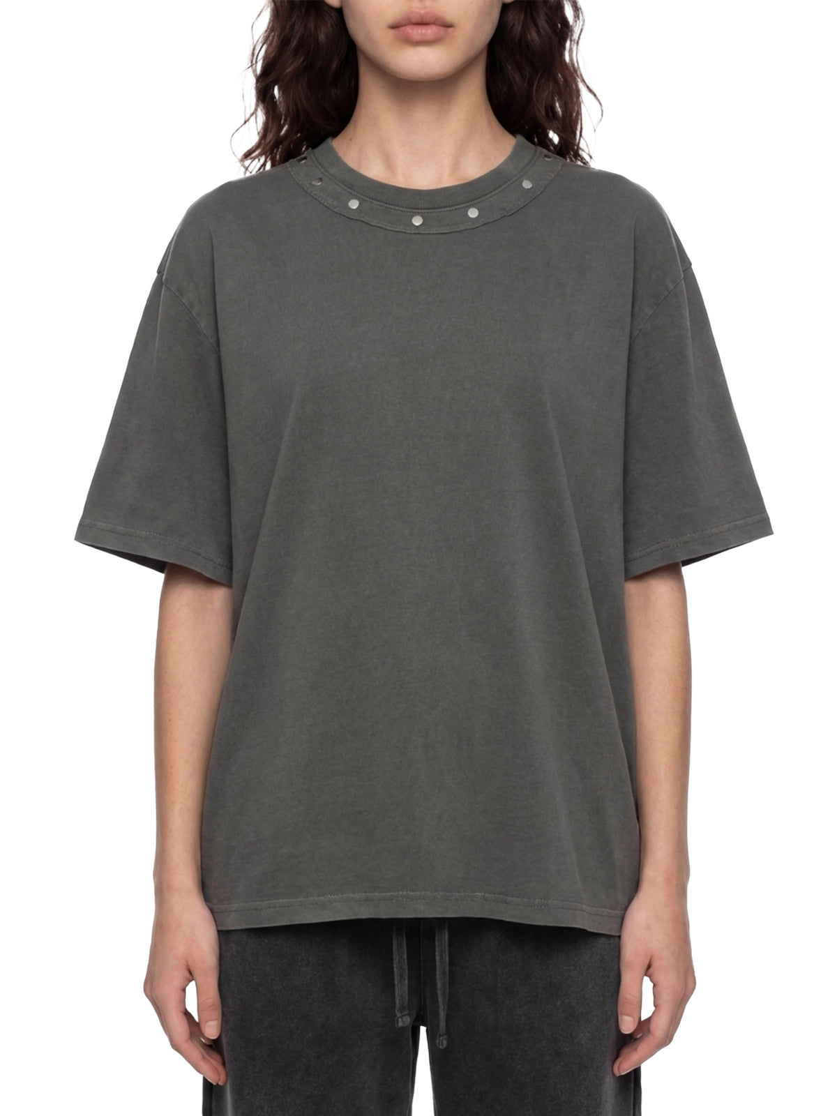 T-shirt boxy délavé clouté unisexe