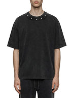 T-shirt boxy délavé clouté unisexe
