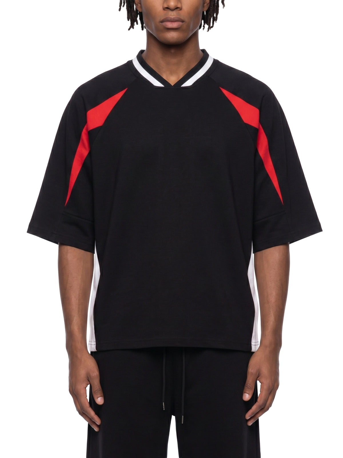 T-shirt oversize col V bicolore