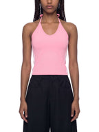 women's color block halter crop top
