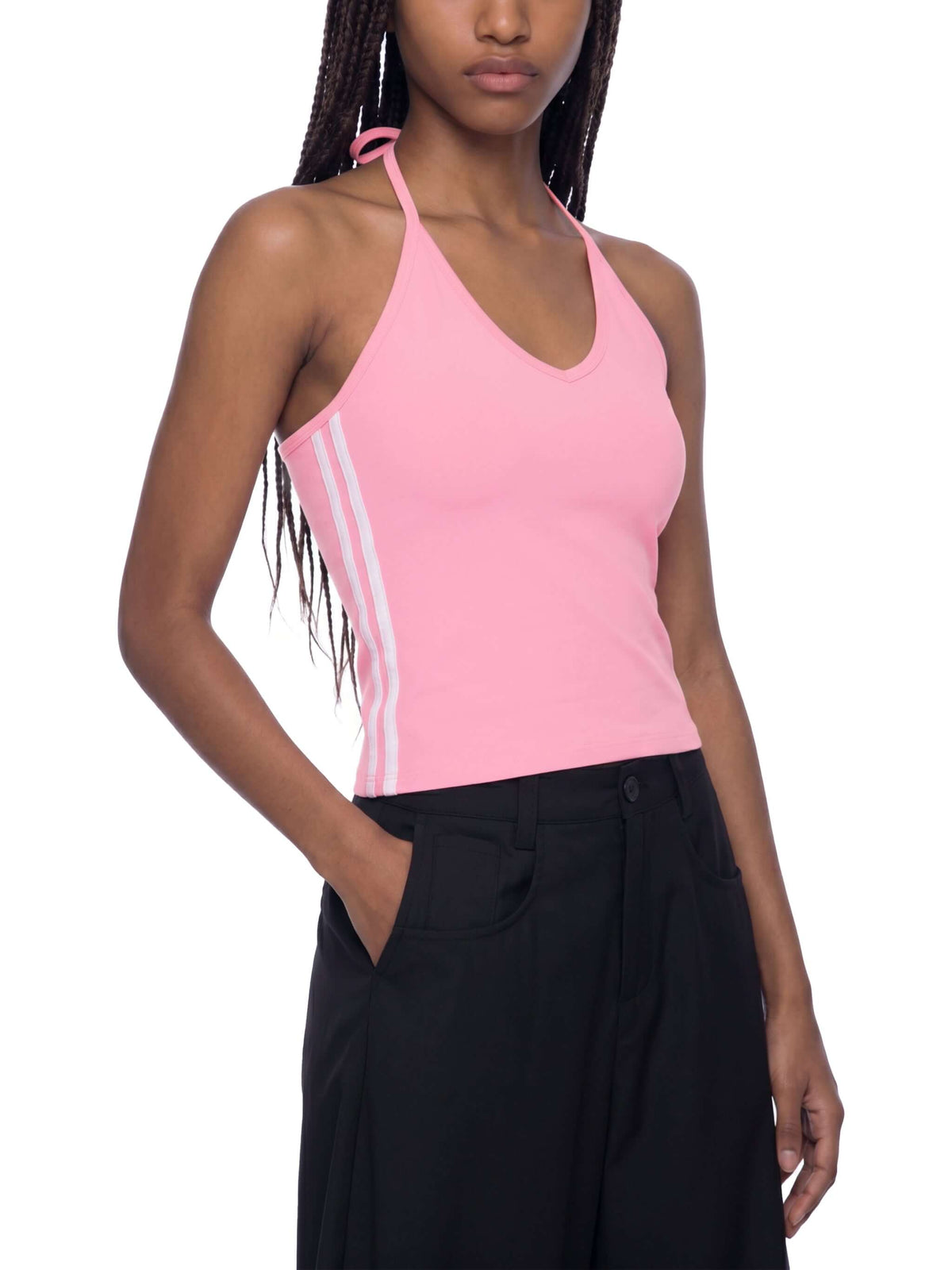 women's color block halter crop top