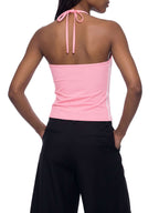 women's color block halter crop top