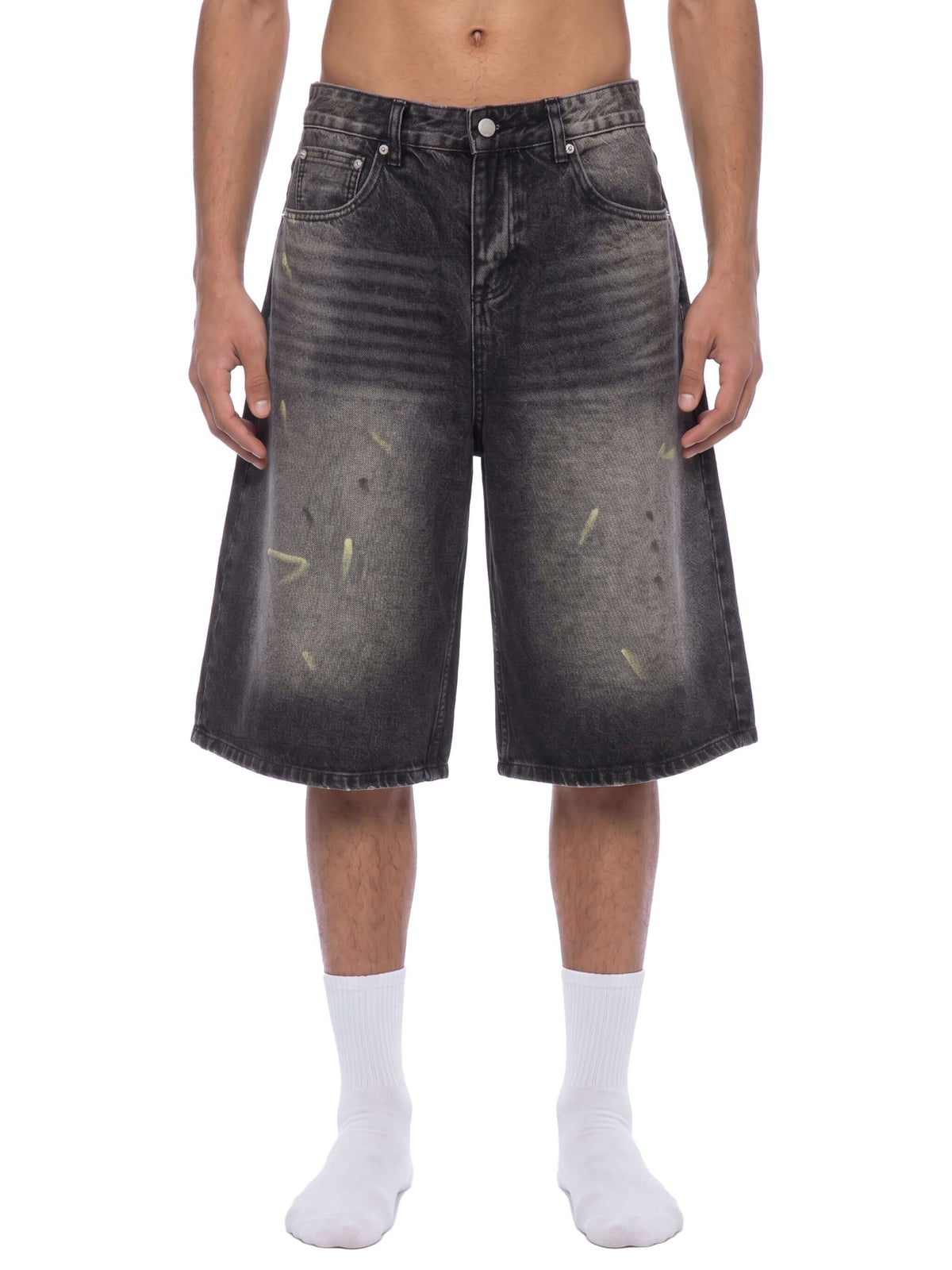 Short en jean à jambes larges délavage vintage