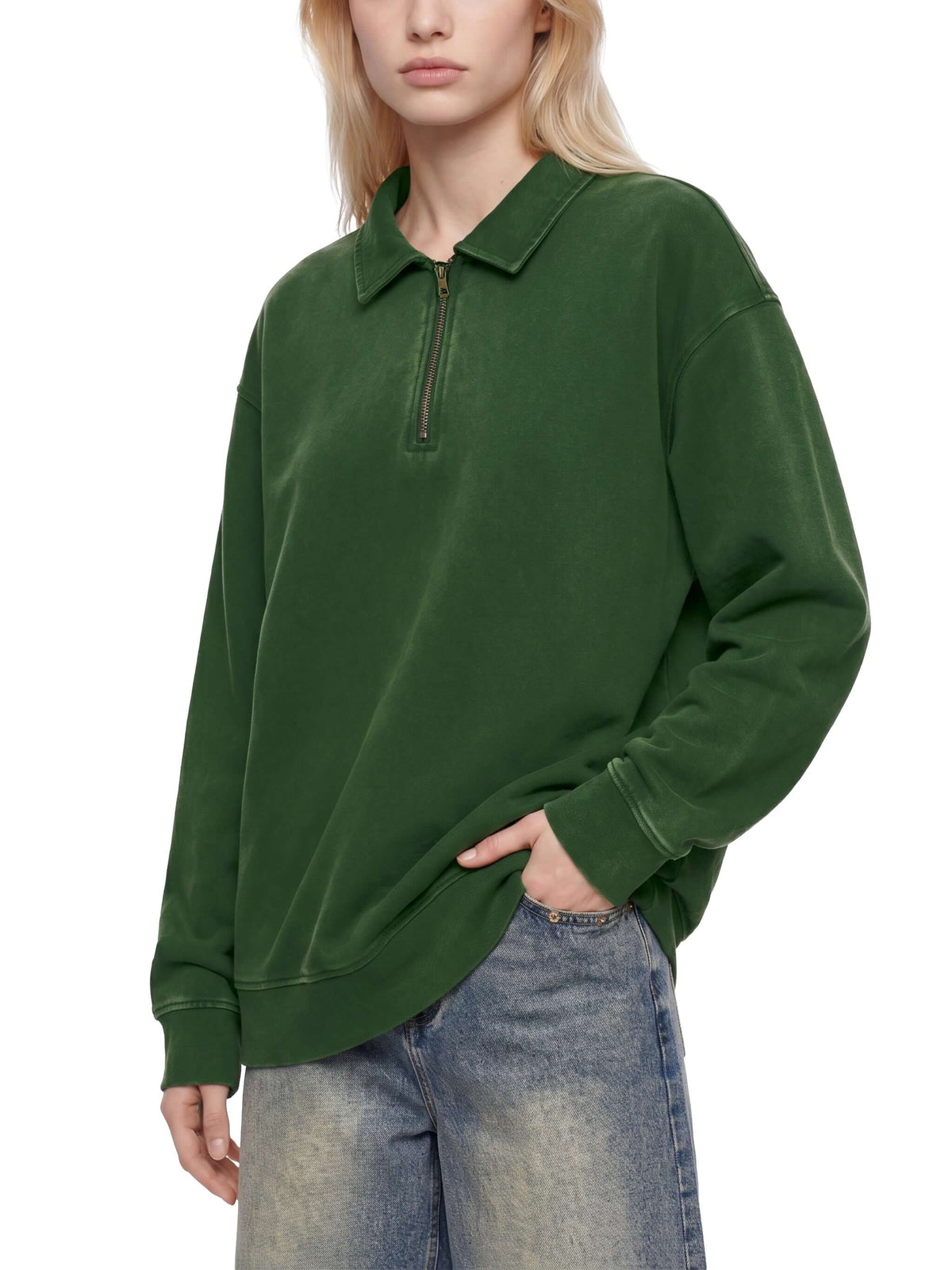 sweat-shirt vintage col zippé unisexe