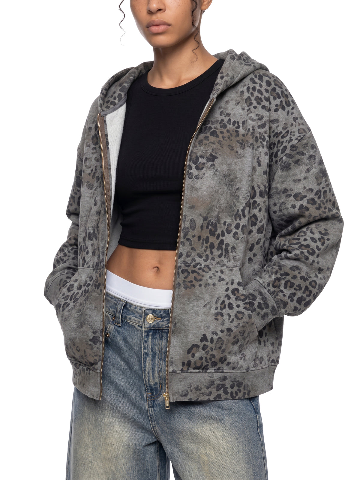 Sweat à capuche zippé léopard vintage